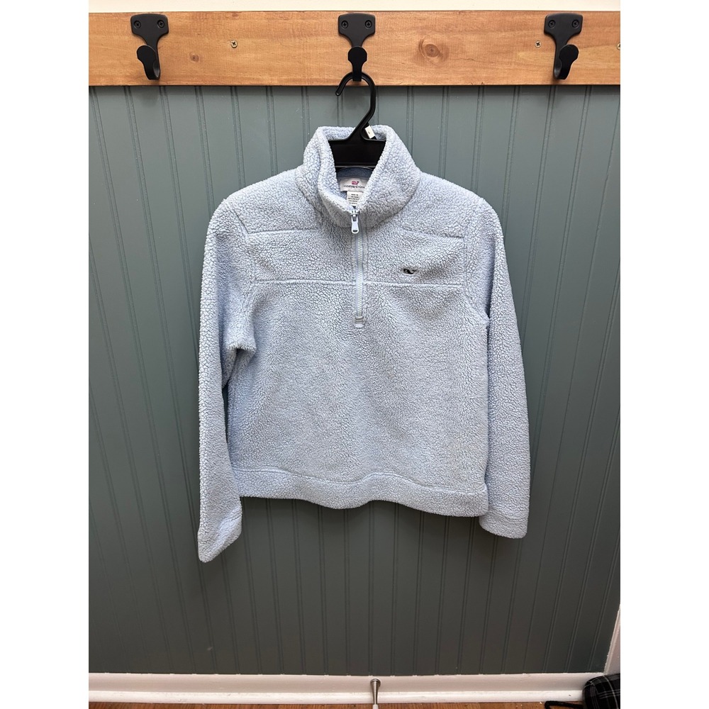 Vineyard Vines‎ Womens Sherpa Pullover Quarter Zip Whale Logo Blue XS